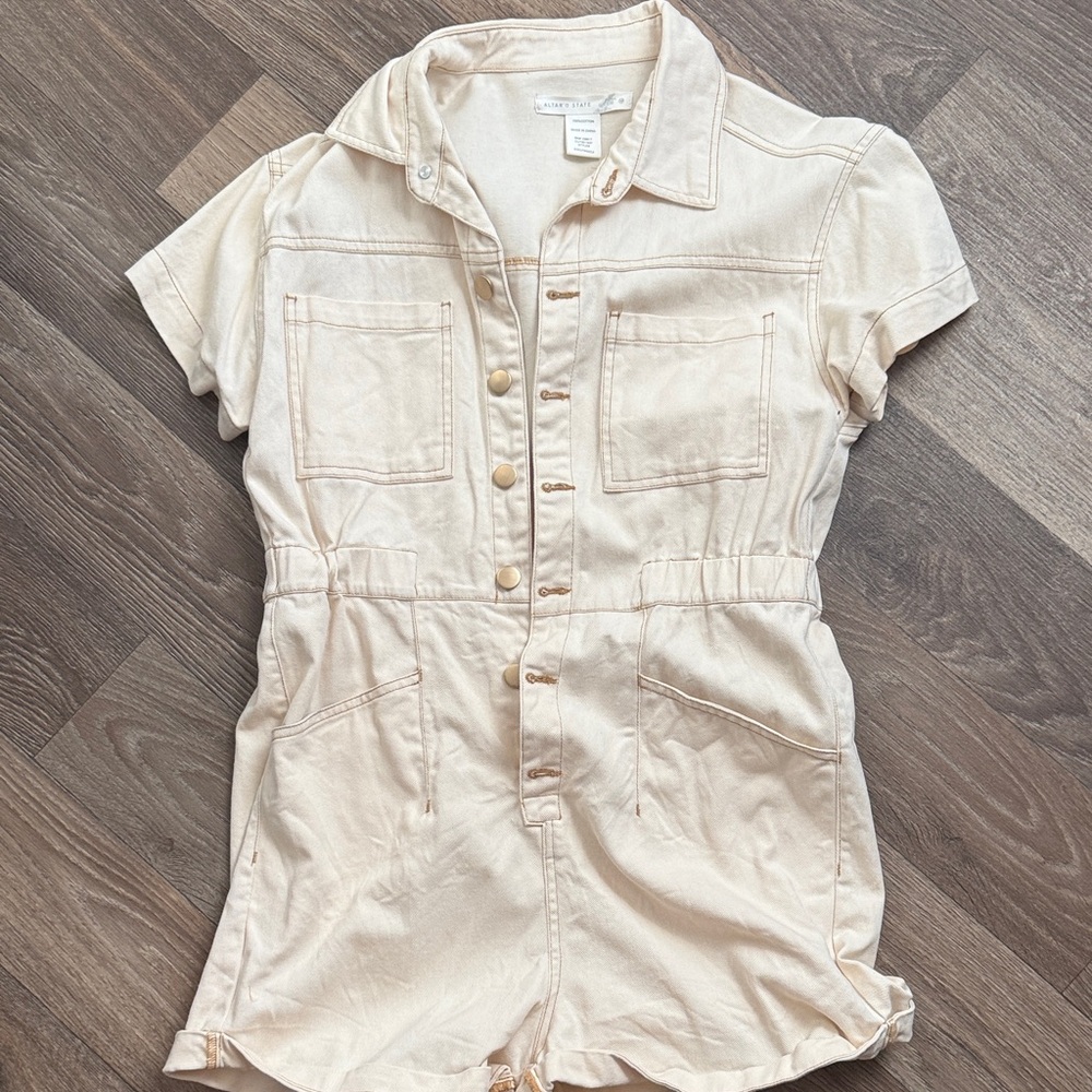 Altar'd State Cream Button-Up Jumpsuit